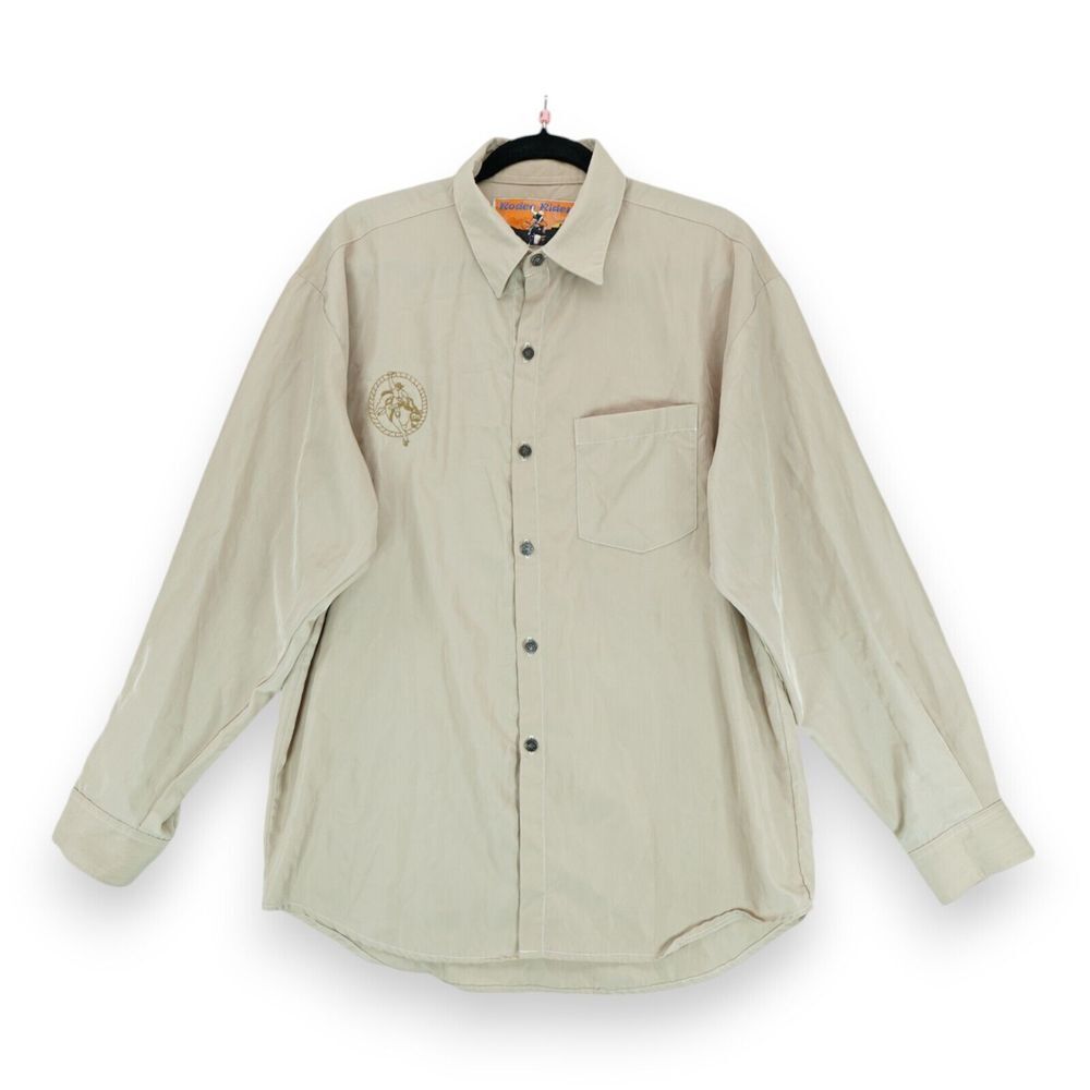 Vintage Rodeo Rider‎ Mens Large Tan Long Sleeve Button Up Cowboys Embroidered